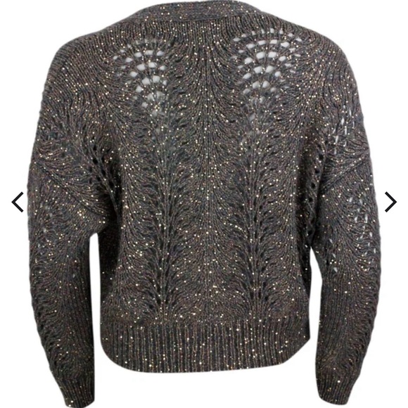 Women’s Brunello Cucinelli NEW Sequin Crochet Cardigan Gray Cashmere Blend Sz S - Picture 5 of 13